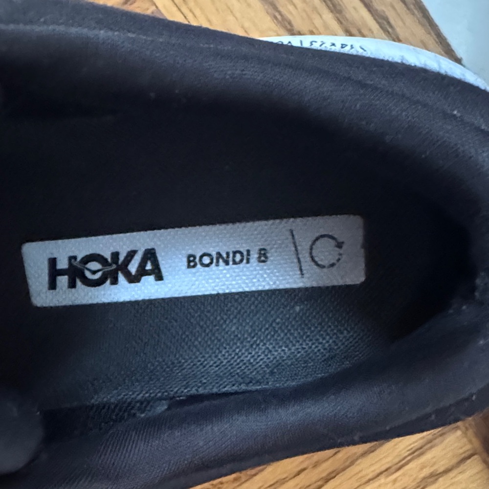 Hoka Black and White Athletic Shoes Bondi 8 - Picture 5 of 6